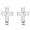 Beaverbrooks Mini B Silver Diamond Cross Earrings