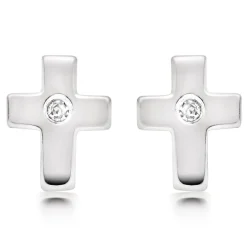 Beaverbrooks Mini B Silver Diamond Cross Earrings