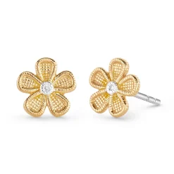 Beaverbrooks Mini B Yellow Gold Plated Diamond Flower Earrings