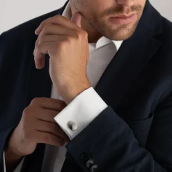 Beaverbrooks Oval Brushed and Polished Men's Cufflinks