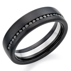 Beaverbrooks Platinum and Zirconium 6mm Men’s Black Diamond Wedding Ring