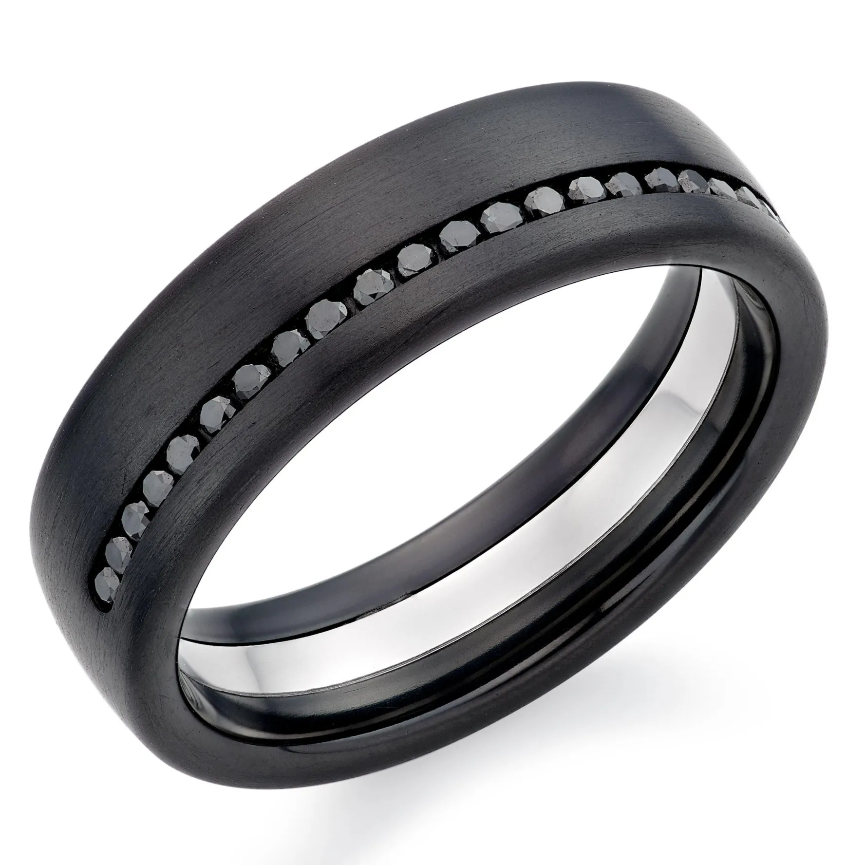 Beaverbrooks Platinum and Zirconium 6mm Men’s Black Diamond Wedding Ring