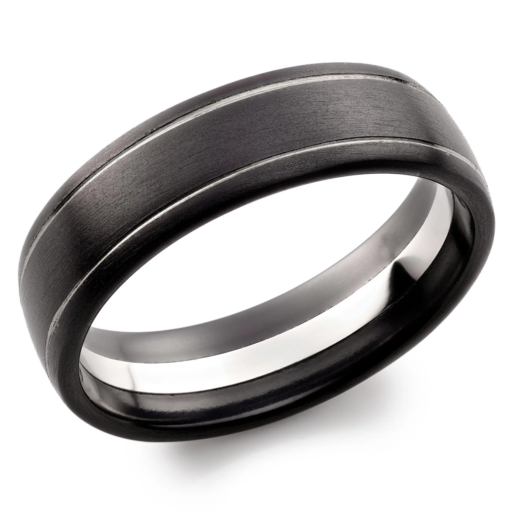 Beaverbrooks Platinum and Zirconium Black 7mm Wedding Ring