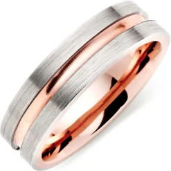 Beaverbrooks Platinum and 18ct Rose Gold 6mm Matt Men's Wedding Ring
