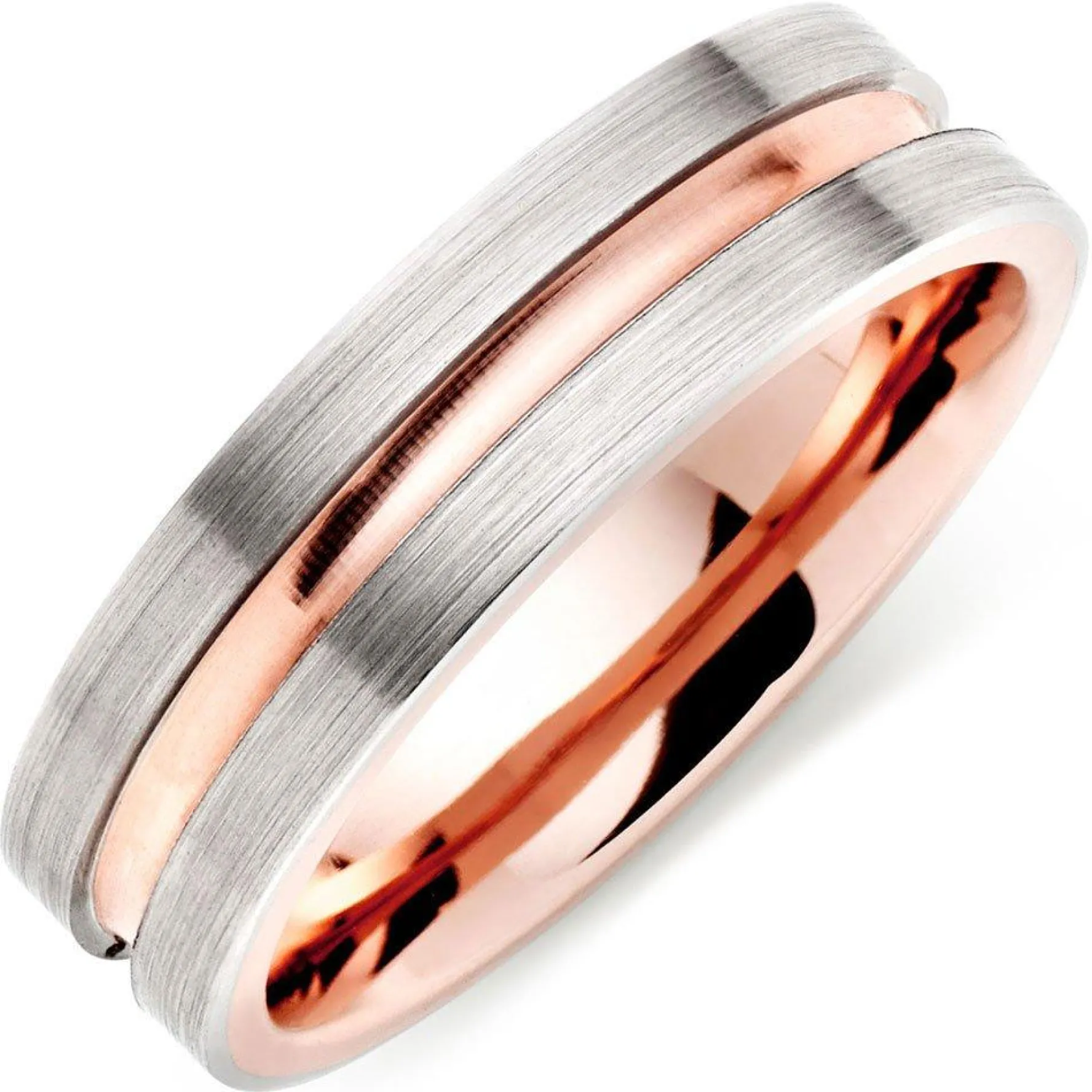 Beaverbrooks Platinum and 18ct Rose Gold 6mm Matt Men's Wedding Ring