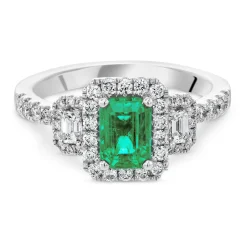 Beaverbrooks Platinum Diamond Emerald Halo Engagement Ring