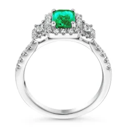 Beaverbrooks Platinum Diamond Emerald Halo Engagement Ring