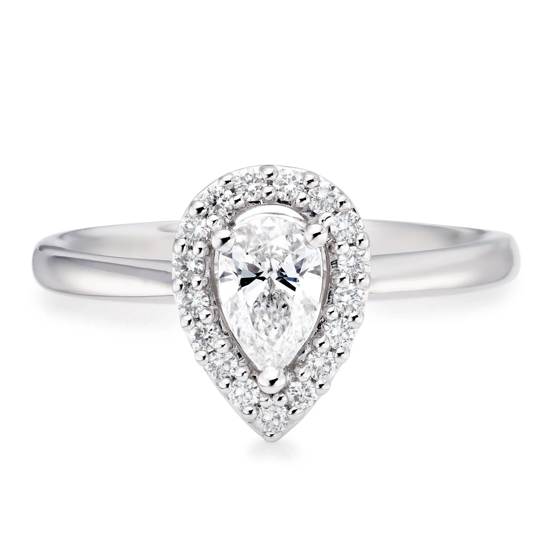 Beaverbrooks Platinum Diamond Pear Shaped Halo Engagement Ring
