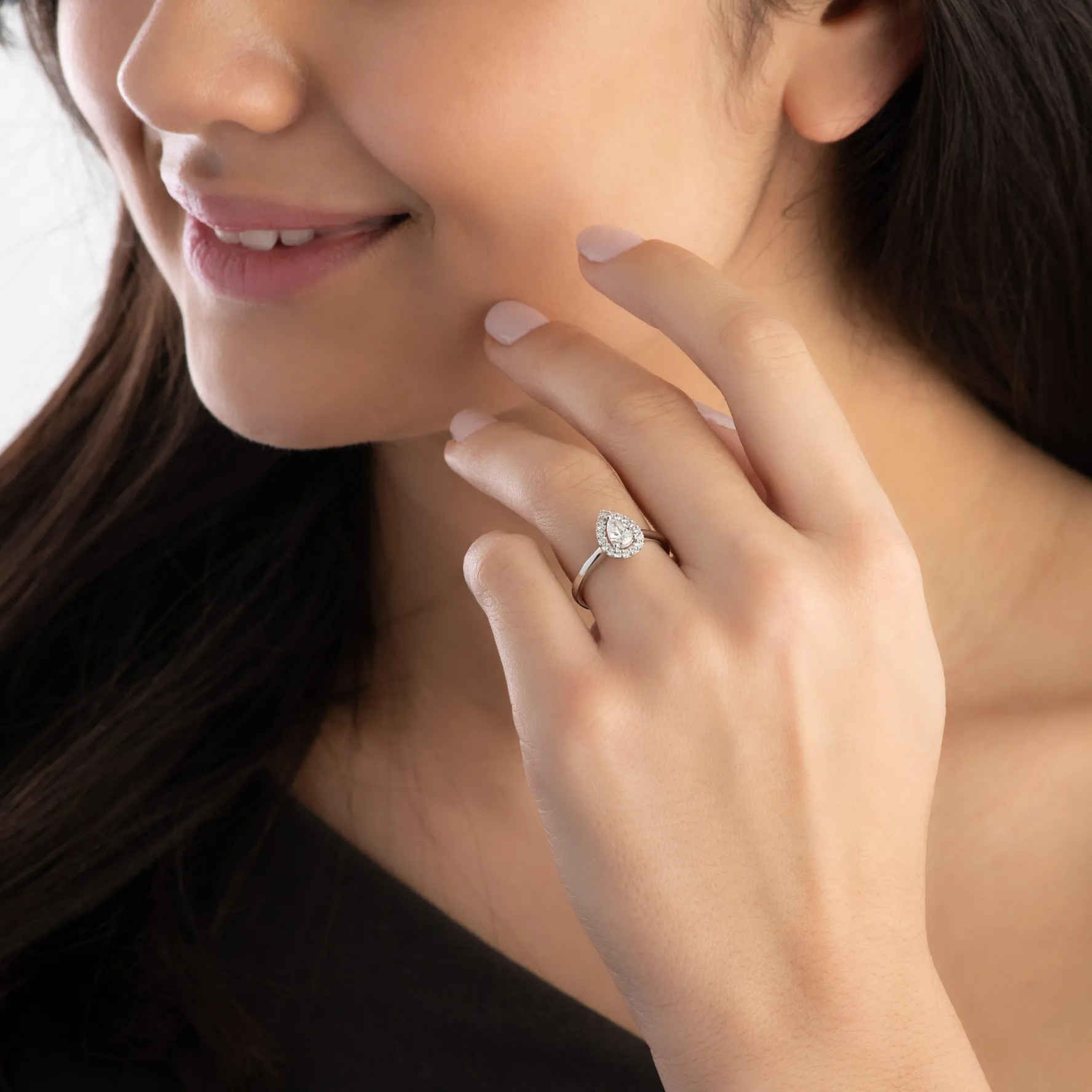Beaverbrooks Platinum Diamond Pear Shaped Halo Engagement Ring