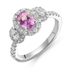Beaverbrooks Platinum Diamond Pink Sapphire Halo Engagement Ring