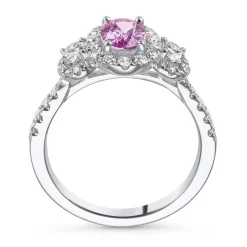 Beaverbrooks Platinum Diamond Pink Sapphire Halo Engagement Ring