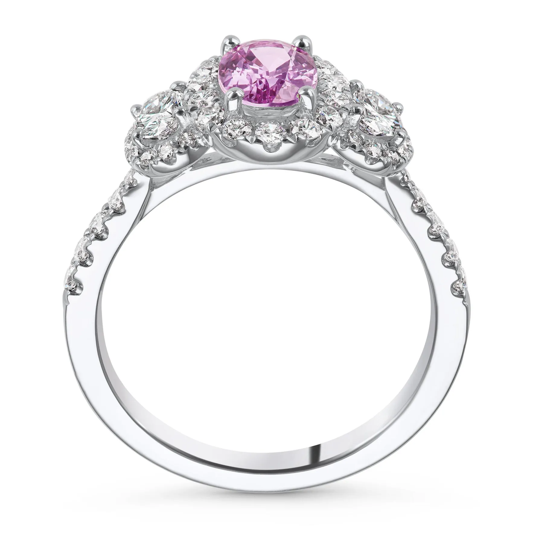Beaverbrooks Platinum Diamond Pink Sapphire Halo Engagement Ring