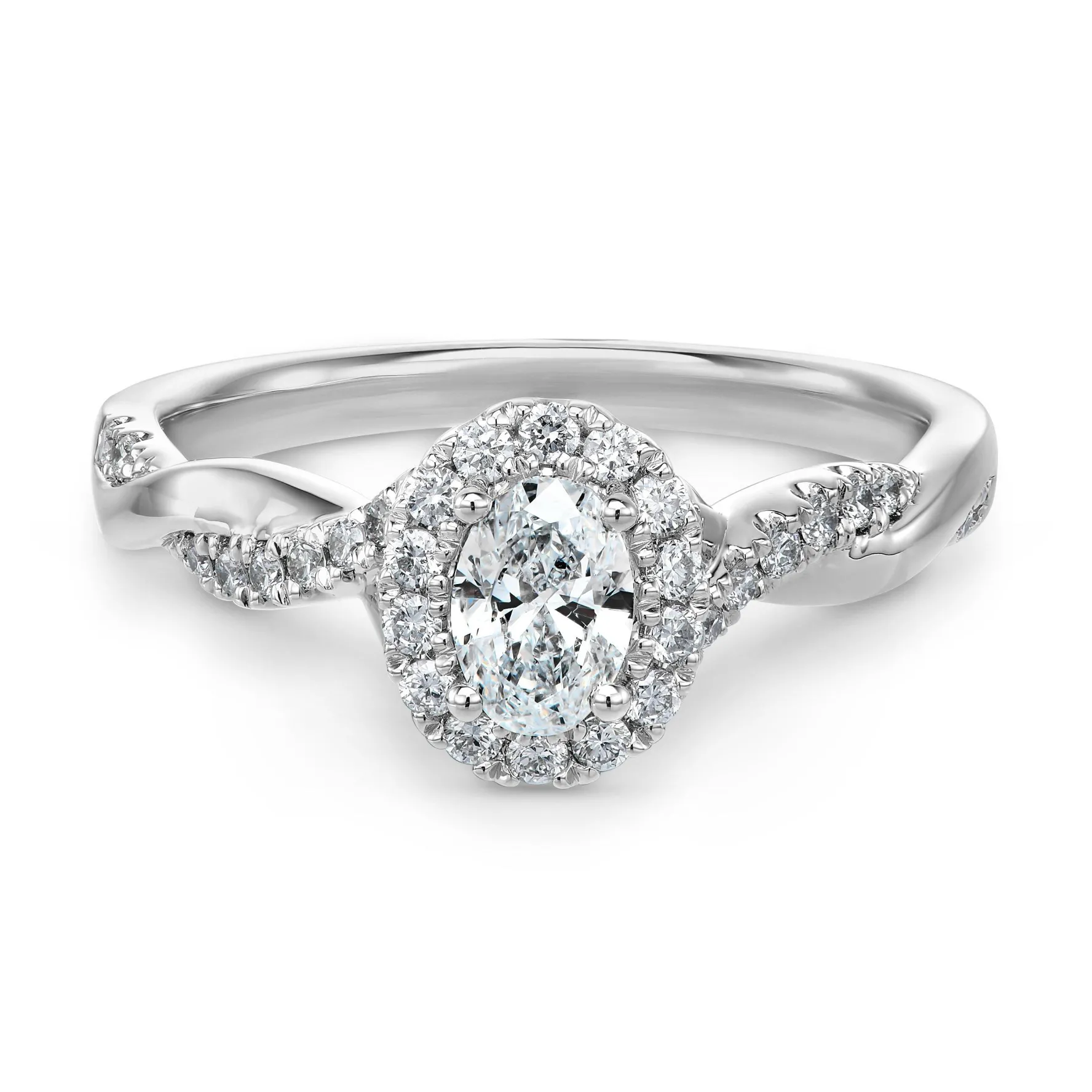 Beaverbrooks Platinum Diamond Oval Shaped Halo Engagement Ring