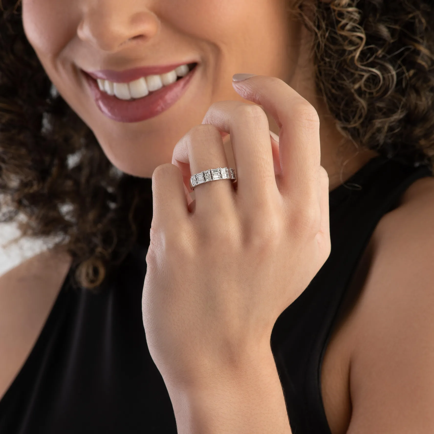 Beaverbrooks Platinum Diamond Two Row Half Eternity Ring