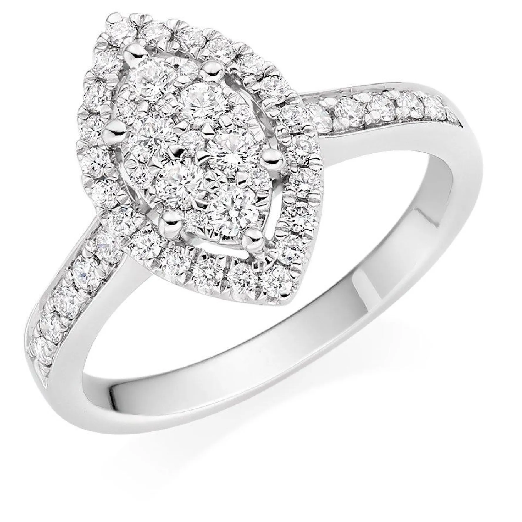 Beaverbrooks Platinum Diamond Marquise Cluster Halo Ring