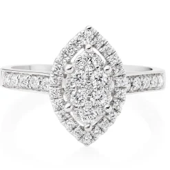 Beaverbrooks Platinum Diamond Marquise Cluster Halo Ring