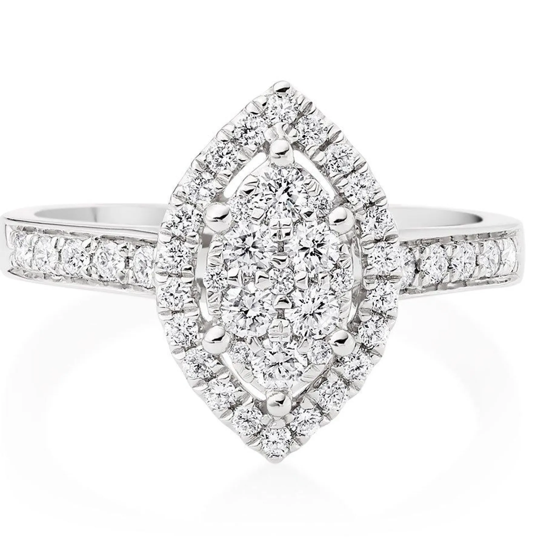Beaverbrooks Platinum Diamond Marquise Cluster Halo Ring