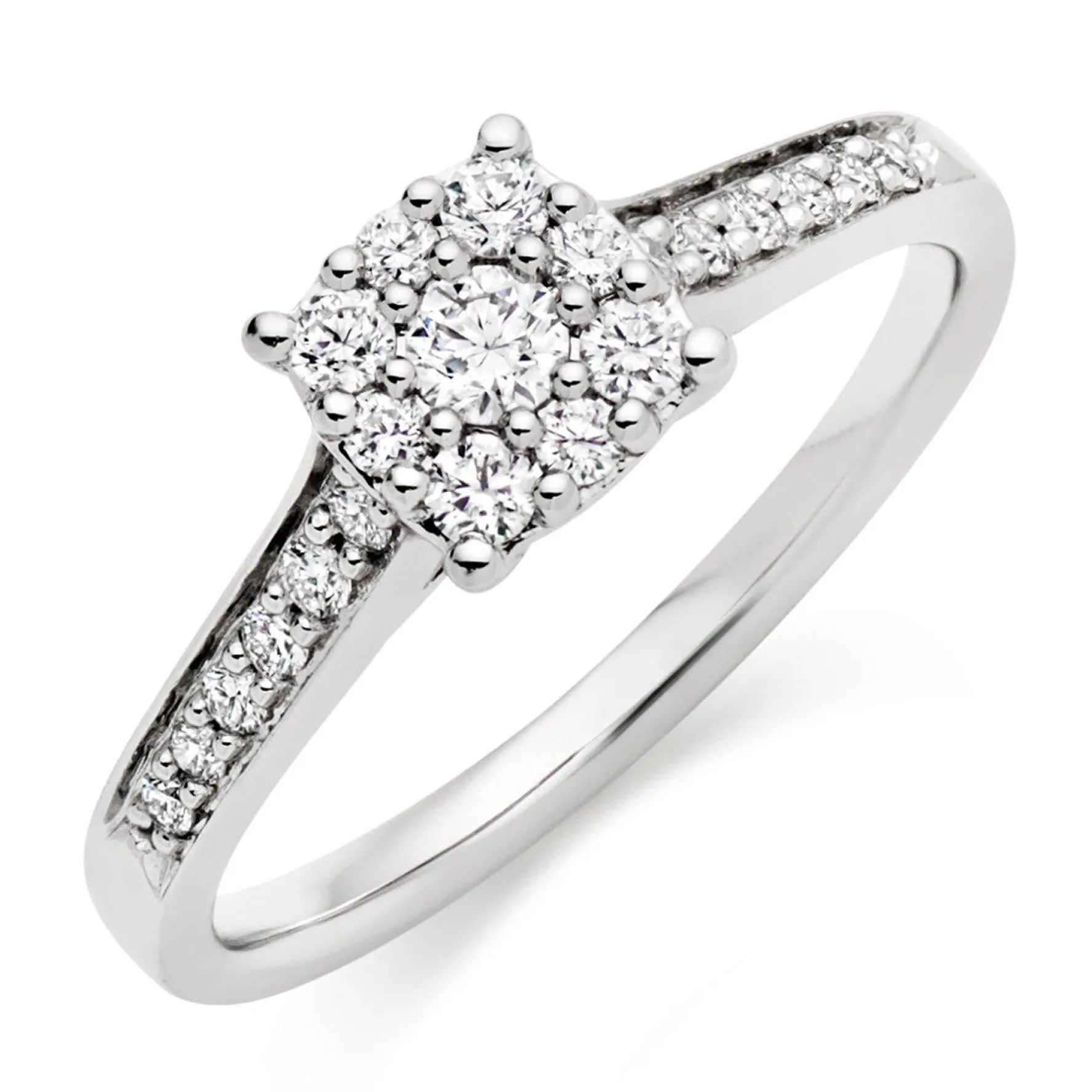 Beaverbrooks Platinum Diamond Cluster Engagement Ring