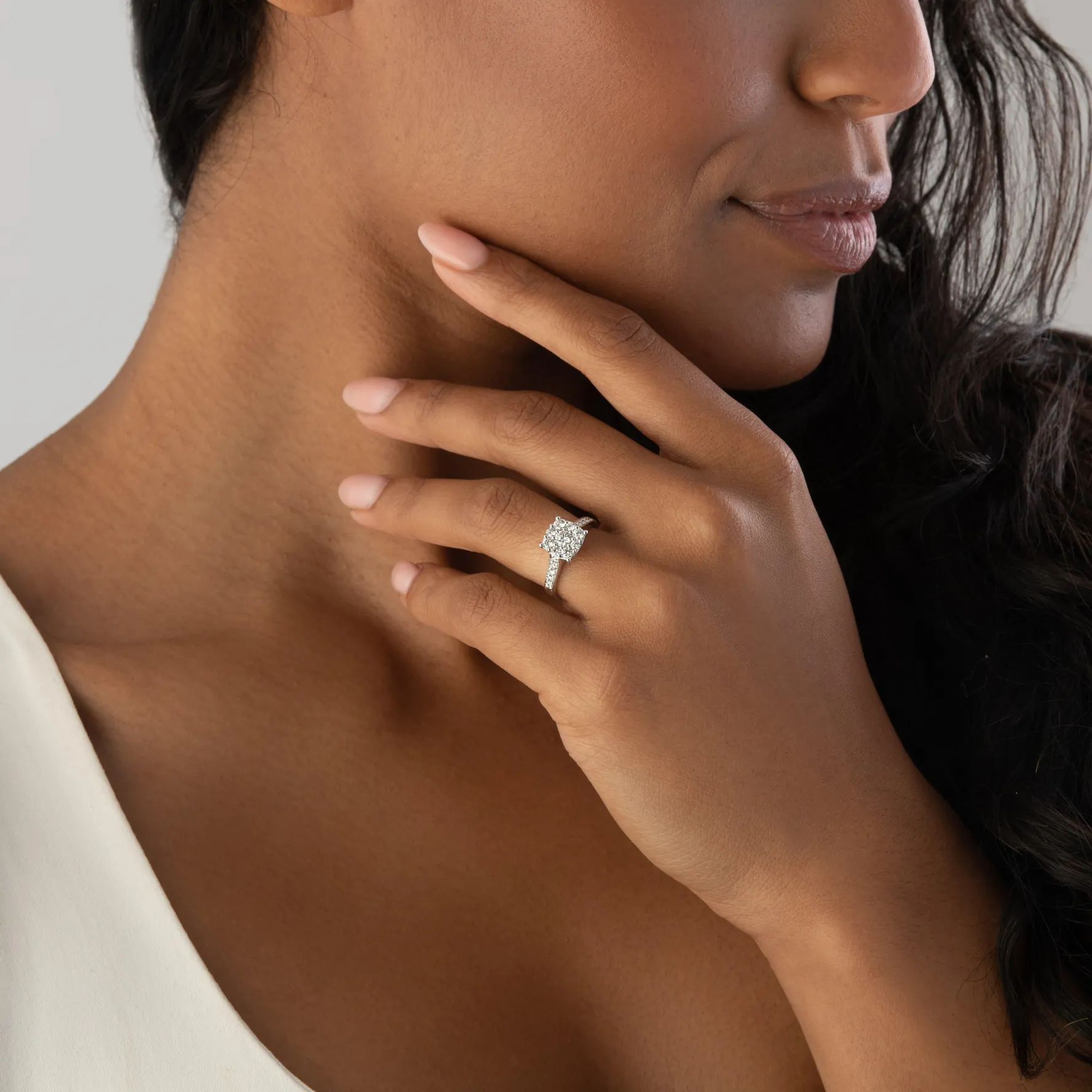 Beaverbrooks Platinum Diamond Cluster Engagement Ring