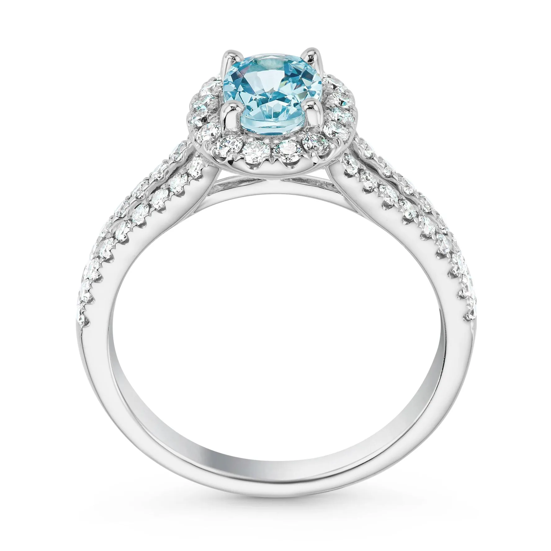 Beaverbrooks Platinum Diamond Aquamarine Halo Engagement Ring