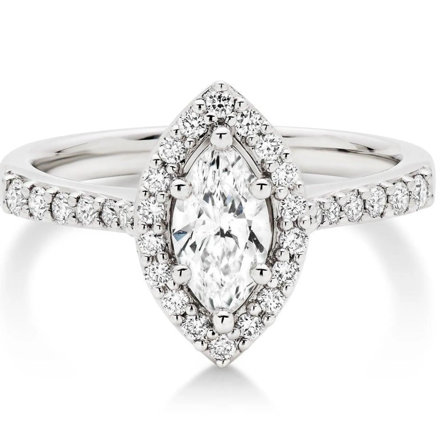 Beaverbrooks Platinum Diamond Marquise Cut Halo Ring