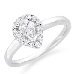 Beaverbrooks Platinum Diamond Pear Shaped Halo Ring