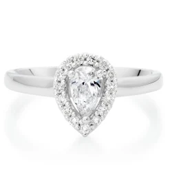 Beaverbrooks Platinum Diamond Pear Shaped Halo Ring