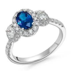 Beaverbrooks Platinum Diamond Blue Sapphire Halo Engagement Ring