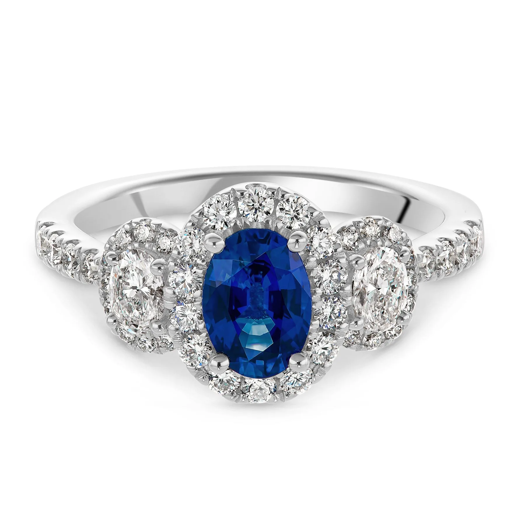 Beaverbrooks Platinum Diamond Blue Sapphire Halo Engagement Ring