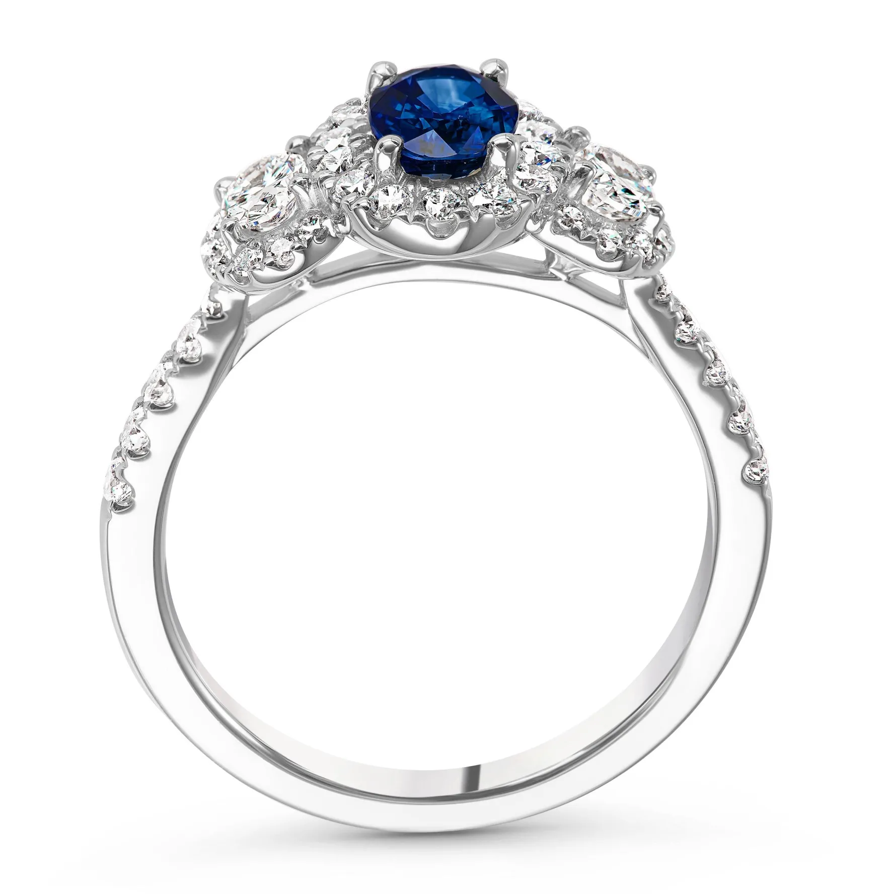 Beaverbrooks Platinum Diamond Blue Sapphire Halo Engagement Ring