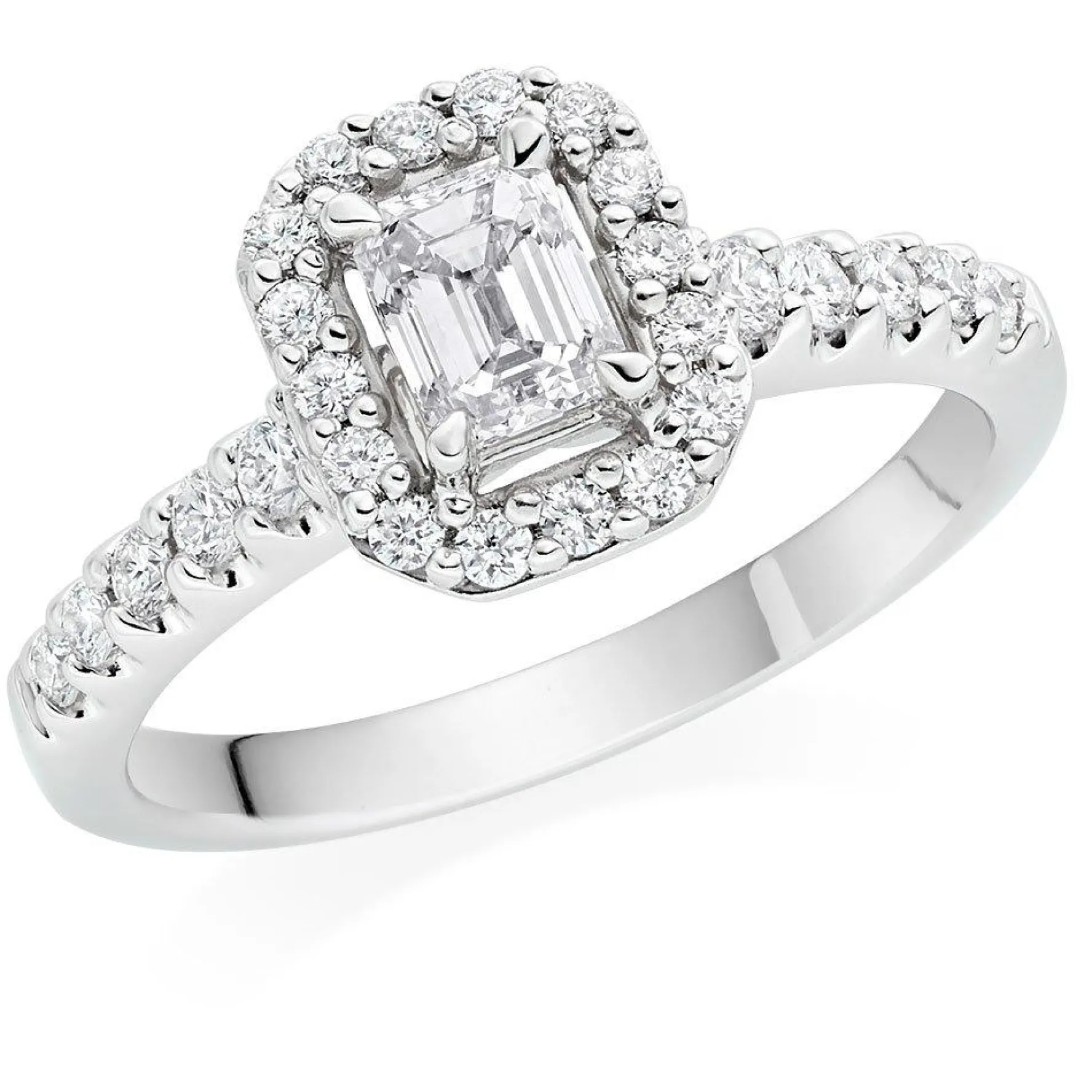 Beaverbrooks Platinum Diamond Emerald Cut Halo Ring
