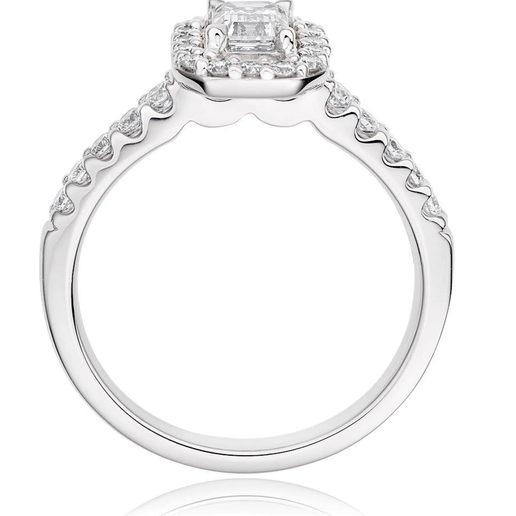 Beaverbrooks Platinum Diamond Emerald Cut Halo Ring