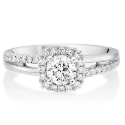 Beaverbrooks Platinum Diamond Cushion Cut Halo Ring