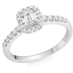Beaverbrooks Platinum Diamond Emerald Cut Halo Ring