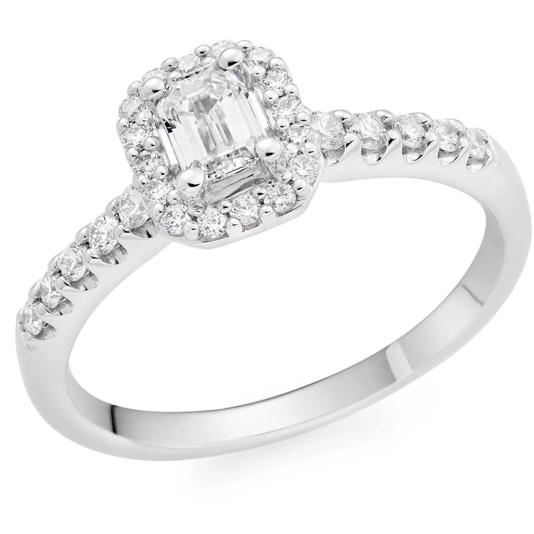Beaverbrooks Platinum Diamond Emerald Cut Halo Ring