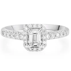 Beaverbrooks Platinum Diamond Emerald Cut Halo Ring