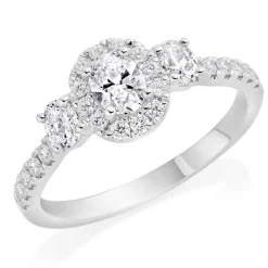 Beaverbrooks Platinum Diamond Oval Cut Halo Three Stone Ring