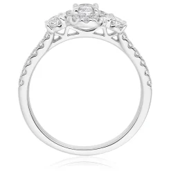 Beaverbrooks Platinum Diamond Oval Cut Halo Three Stone Ring