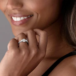 Beaverbrooks Platinum Diamond Oval Cut Halo Three Stone Ring