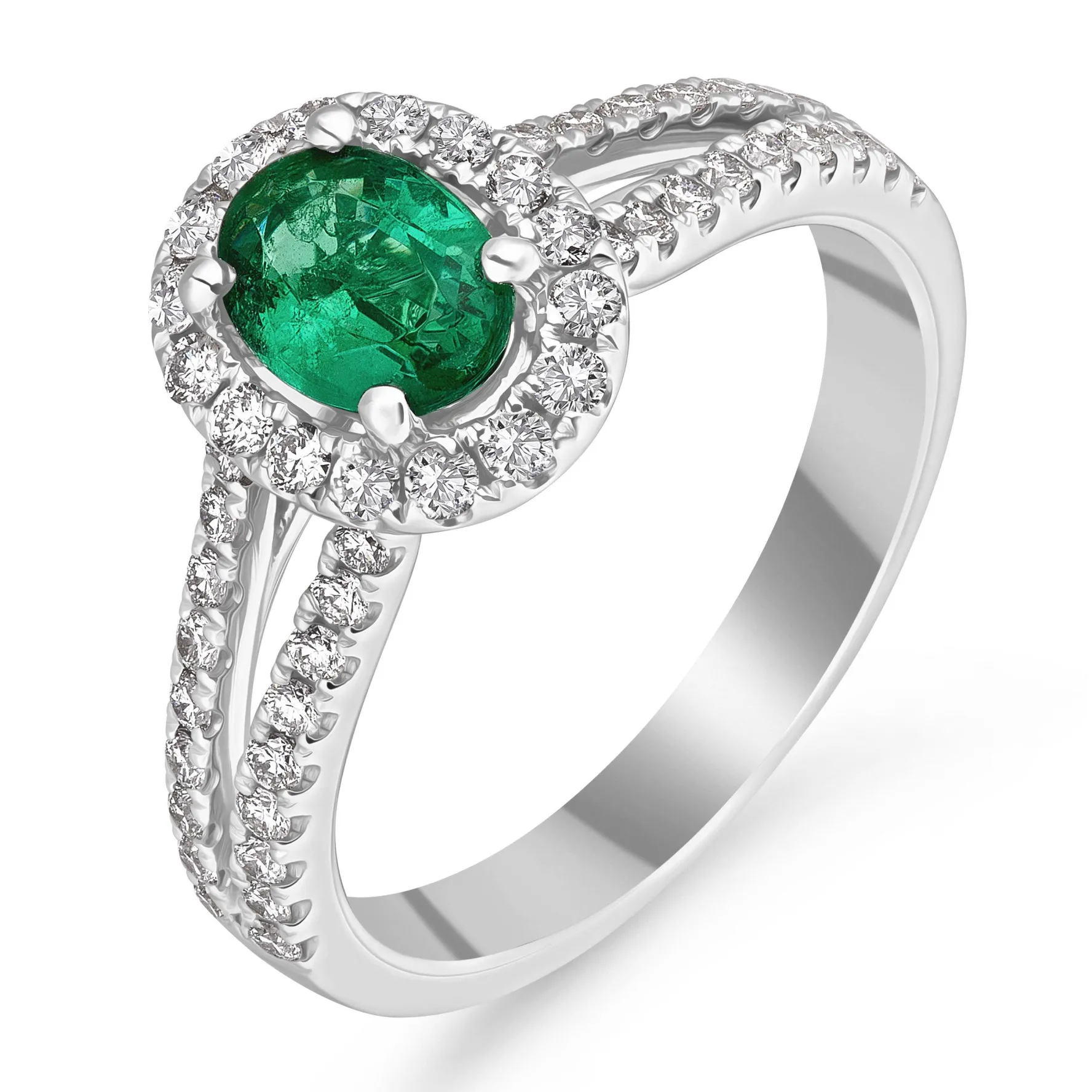 Beaverbrooks Platinum Diamond Emerald Halo Ring