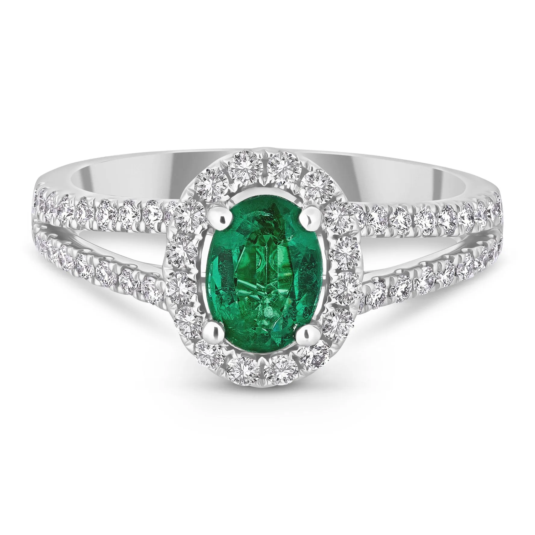 Beaverbrooks Platinum Diamond Emerald Halo Ring