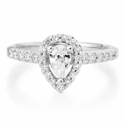 Beaverbrooks Platinum Diamond Pear Shaped Halo Ring