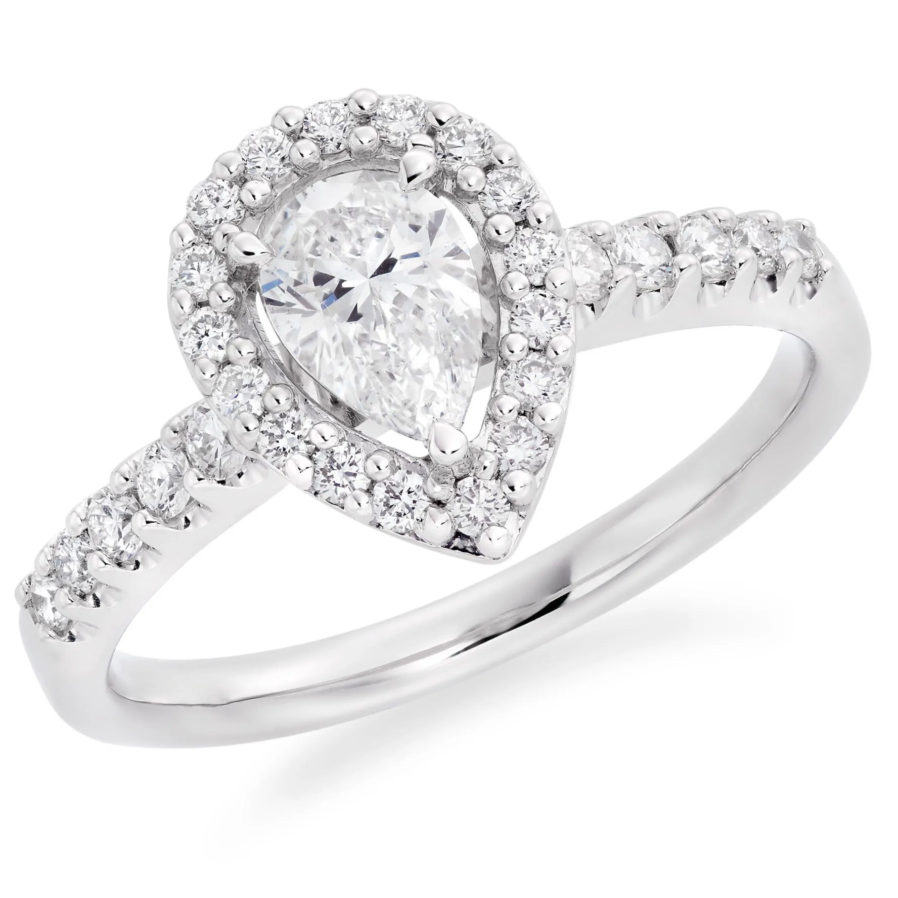 Beaverbrooks Platinum Diamond Pear Shaped Halo Ring