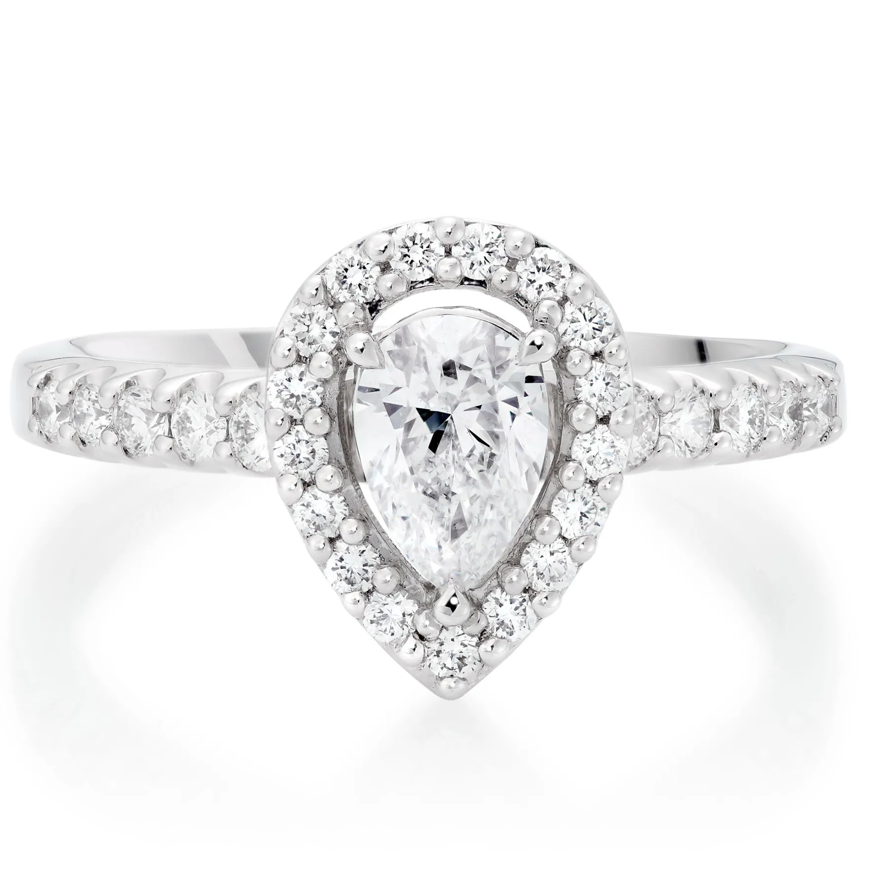Beaverbrooks Platinum Diamond Pear Shaped Halo Ring