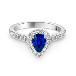 Beaverbrooks Platinum Diamond Sapphire Halo Engagement Ring