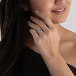 Beaverbrooks Platinum Diamond Sapphire Halo Engagement Ring