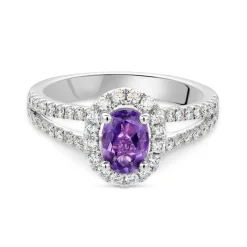 Beaverbrooks Platinum Diamond Amethyst Halo Engagement Ring