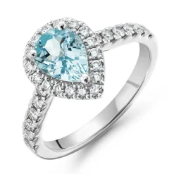 Beaverbrooks Platinum Diamond Aquamarine Halo Engagement Ring