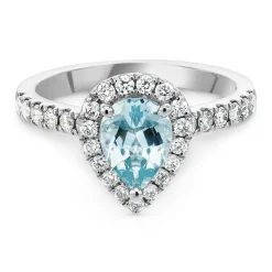 Beaverbrooks Platinum Diamond Aquamarine Halo Engagement Ring
