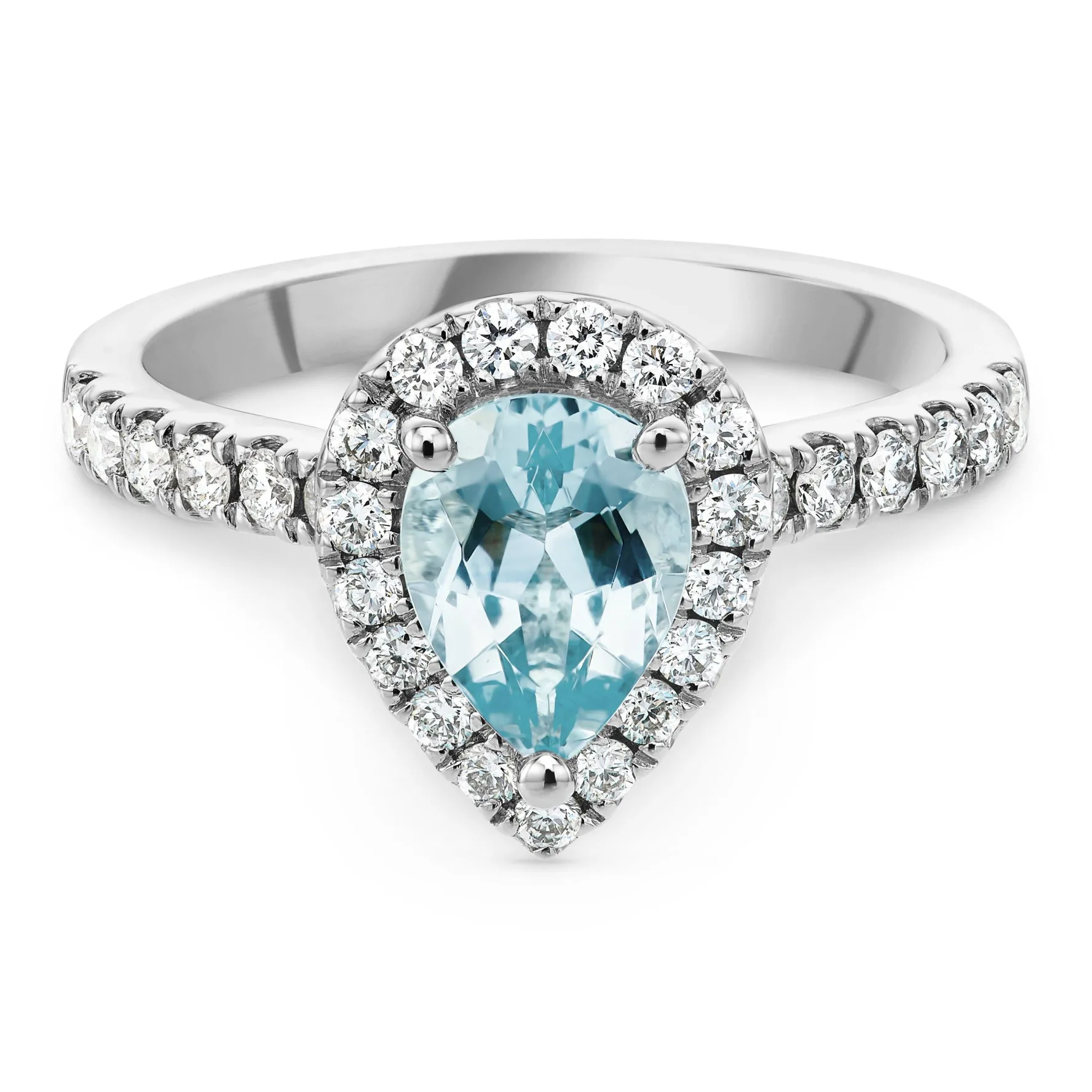 Beaverbrooks Platinum Diamond Aquamarine Halo Engagement Ring